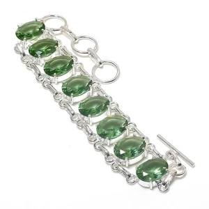 Green Amehyst Gemstone Handmade 925 Sterling Silver Jewelry Bracelet Size 7-8" - Picture 1 of 1