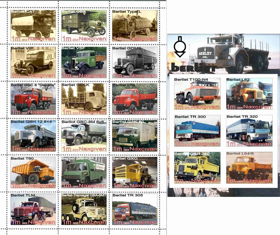 Stamp sheet+block Berliet Car company 2019 Naxcivan issue - Image 1 of 1