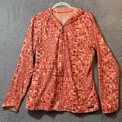 Merrell Women’s Sz L Orange Geometric Print Hooded Opti Wick Jacket Full Zip - Image 1 of 4