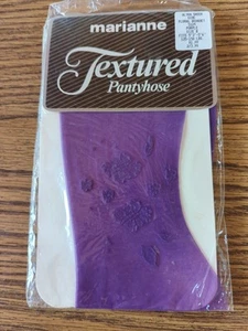 New Vintage Marianne Textured Pantyhose Size B Sheer Side Floral Bouquet Purple - Picture 1 of 3