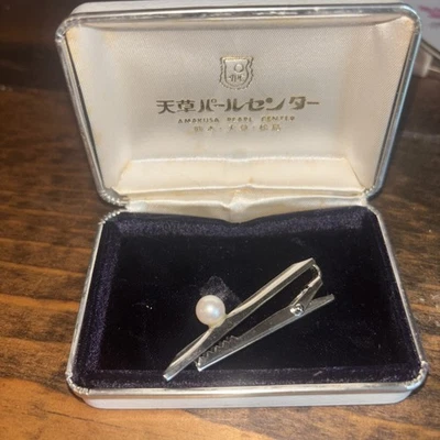 Mikimoto Ginza Tokyo Sterling Silver Pearl Tie Clip Bar with Original Box - Image 1 of 4