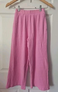 NWT HANNA ANDERSSON RIBBED PUCKERED WIDE LEG PANTS FUCHSIA PINK 130 8 $36 - Picture 1 of 6