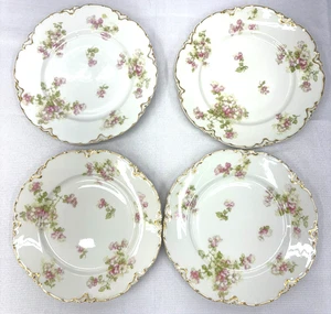 4 Haviland & Co Dinner Plates Schleiger 39 Gold Scalloped Edges, Floral 9.5" - Picture 1 of 6