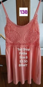 BNWT Topshop petite peach crochet top, short strappy dress size 8 - Picture 1 of 8