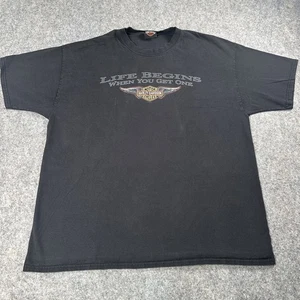 Harley-Davidson Shirt Mens 2XL Black Y2K Life Begins Graphic Route 66 Biker Moto - Picture 1 of 9