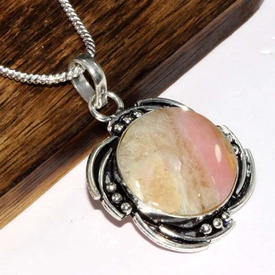 925 Silver Plated Classy Peruvian Pink Opal Necklace Gemstone Size 17" GW - Image 1 of 3