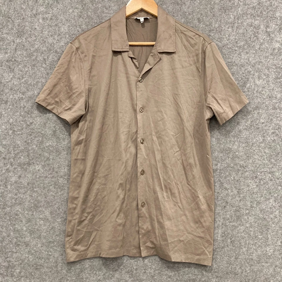 Camisa Reiss Para Hombre Talla Grande Marrón Abotonada Manga Corta Cuello Algodón 24325 Foto 1 de 4