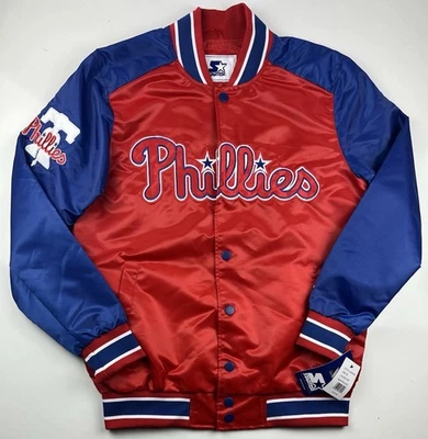 Starter Mens MLB Philadelphia Phillies Satin Jacket Red Blue Size Medium NWT - Image 1 of 4