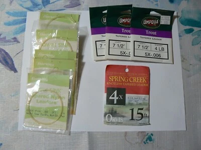 Líderes de pesca con mosca: 3 Umpqua 5X-.006, 1 Orvis 15 ft 4X, 5 fregadero Berkley Qwik 9'1X Foto 1 de 4