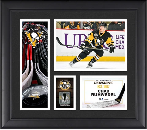 Chad Ruhwedel Penguins Framed 15x17 Collage & Piece of GU Puck Cover