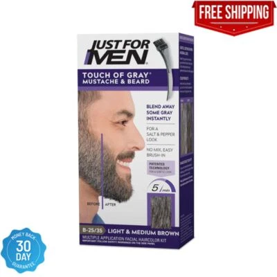 Kit de 1 tratamiento de bigote y barba Just For Men toque gris marrón claro y medio Foto 1 de 4