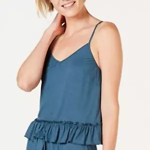 INC International concepts Knit Ruffle Flounce Pajama Top teal Medium - Picture 1 of 9