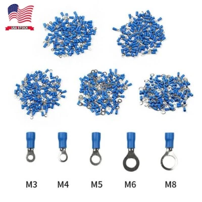 100/200 Insulated Wire Ring Terminals Vinyl 14-16 AWG Car Audio Crimp Connectors - Image 1 of 4