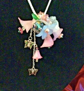 Butterflies and Flowers Lucite Necklace in Silver Heart Gift Box - Picture 1 of 4