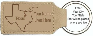 Llavero Personalizado Grabado I Live Here Texas Cuero sintético Llavero - Imagen 1 de 2
