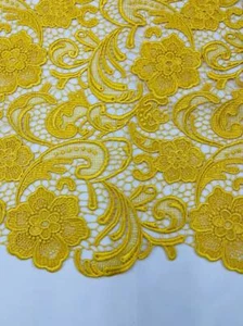 Yellow Guipure Lace Fabric Floral Bridal Lace Guipure Wedding Dress by the Yard - Picture 1 of 2