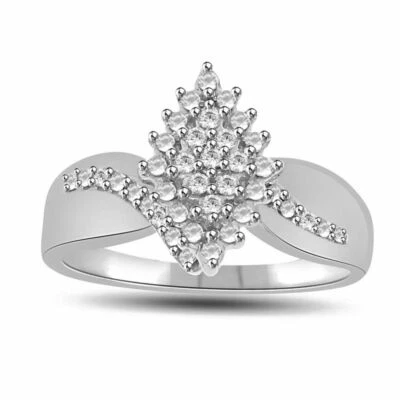 Natural Round Diamond Cluster Engagement Wedding Ring 925 Sterling Silver - Image 1 of 4