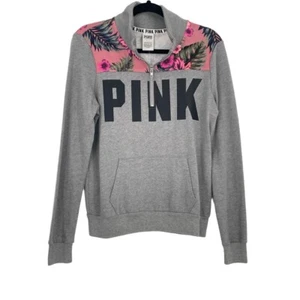 Victoria Secret Pink Long Sleeve Grey Floral  Print Pullover Sweatshirt Small - Picture 1 of 11