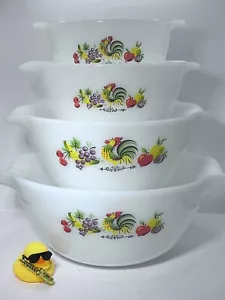 Vintage Fire King Nesting Mixing Bowl Rooster Fruit Chanticleer Set Of 4 NICE!! - Picture 1 of 7