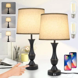 Touch Lamps for Bedrooms Set of 2 Farmhouse Table Lamp with USB C Charging Po... - Picture 1 of 9