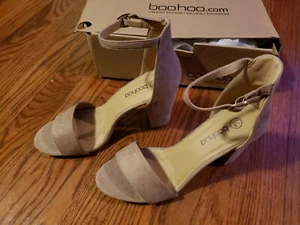 Boohoo Women's Lois Two Part Block Heels Tan Suede Sz 7 US New DZZ84375-197-15 - Picture 1 of 10