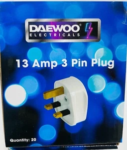 13 AMP UK 3 PIN FUSED WHITE MAINS PLASTIC PLUG 13A PACK SOCKET BULK BS1363 20pc - Picture 1 of 8