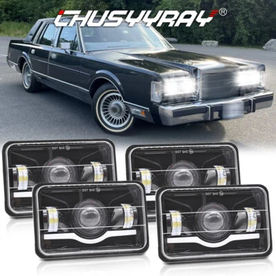 For Lincoln Town Car 1981-1989 4PCS DOT 4X6" LED Headlights 6000K Hi/Lo Beam DRL - Image 1 of 4