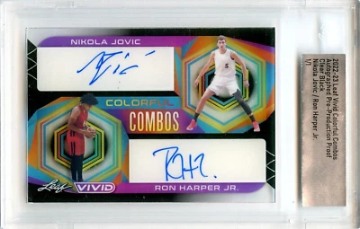 2022-23 Leaf Vivid Colorful Combos Nikola Jovic/Ron Harper CLEAR BLACK AUTO 1/1 - Image 1 of 2