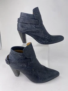 CALLEEN CORDERO Blue Embossed Leather Snake Ankle Boot Sz 8 - Picture 1 of 14
