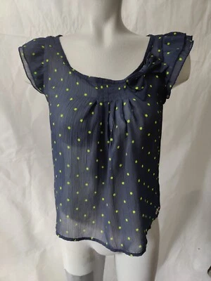 Hollister Dark Blue, Green Polka Dot Pullover Sheer Blouse Top Size Jrs XS - Image 1 of 4