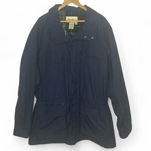 Eddie Bauer Nylon Wool Lined Jacket Men's SZ XL Navy Blue Chore Barn Parka Field - Picture 1 of 18