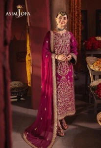 Pakistani Designer Asim Jofa Embroidered Unstitched Outfit & Chiffon Dupatta - Picture 1 of 7
