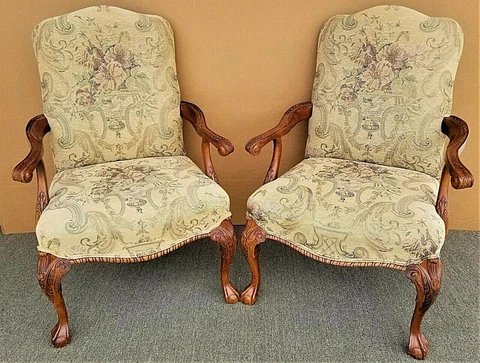 2 Chippendale Style Ball & Claw Tapestry Armchairs by CENTURY FURNITURE CO Cover