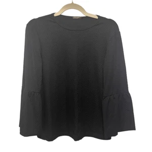 J. McLaughlin Women's Black Small Herringbone Stretch Bell Sleeve Top Blouse - Picture 1 of 4