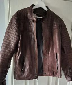 $2198 John Varvatos Collection Brown Leather Zip Racer Jacket EU50 US40 - Picture 1 of 3