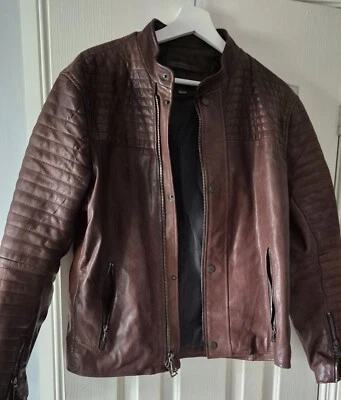 $2198 John Varvatos Collection Brown Leather Zip Racer Jacket EU50 US40 - Image 1 of 3