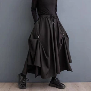2024 Women's Fashion Punk Gothic Black Asymmetrical Pants Casual Trousers Baggy - Picture 1 of 4
