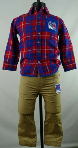 New York Rangers NHL OuterStuff Youth Snap Up Flannel & Khaki Joggers Set/Single Cover
