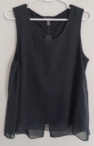 Top Kenneth Cole para mujer negro sin mangas 2 capas talla mediana - Imagen 1 de 15