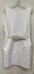 NWT Banana Republic White Sleeveless Chainlink Print Dress with Belt Size 14 - Picture 1 of 11