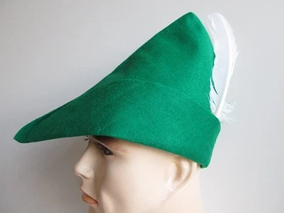 ADULTO VERDE RENACIMIENTO PETER PAN ELFO PETIRROJO CAPUCHA DISFRAZ SOMBRERO CON PLUMA BLANCA Foto 1 de 2