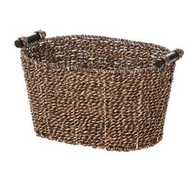 Mainstays Brown Oval 2-Hue Seagrass Storage Basket with Wooden Handles - Image 1 of 4