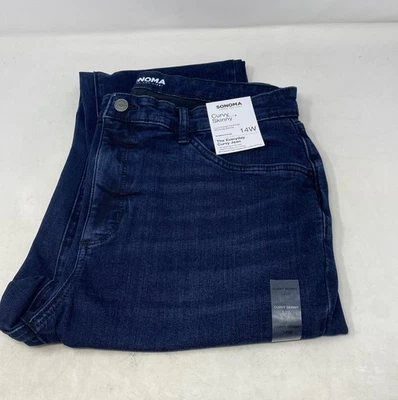 Pantalones de mezclilla ajustados con curvas de tiro alto Sonoma Goods For Life para mujer - lavado oscuro, 14 W Foto 1 de 4