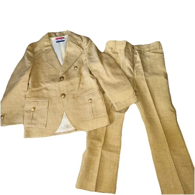 Boy's ELEGANT HEIR Tan Linen Classic Blazer & Pants-Pantsuit 6 7 8-Vintage - Image 1 of 4