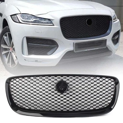 Front Upper Vent Grille Gloss Black Mesh Radiator For 2016-2020 Jaguar F-PACE Foto 1 de 4