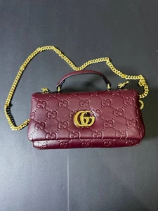 Gucci GG Milano Small Top Handle Bag – Burgundy Leather – Embossed GG Logo – Gol - Picture 1 of 23