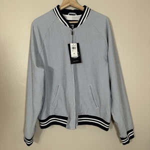 Haggar Bomberjacke Herren Seersucker Blau Größe XL Neu mit Etikett - Bild 1 von 10