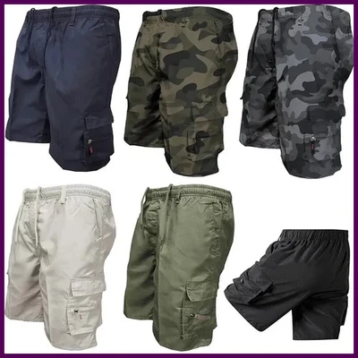 Mens 3/4 Long Length Shorts Elasticated Waist Cargo Combat Three Quarter Pants - Image 1 of 4
