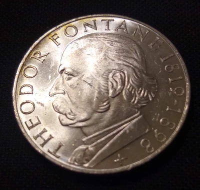 1969 g germany 5 mark bu uncirculated Theodor Fontane silver world type coin - Image 1 of 2