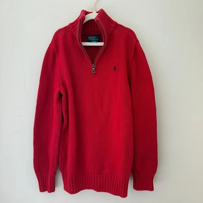 Polo Ralph Lauren Kids Red Cotton 1/4 Zip Pullover Sweater Size M (10-12) - Image 1 of 4